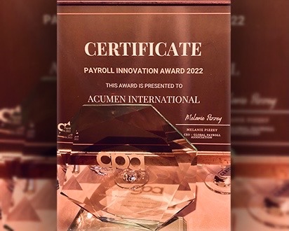 Acumen International Wins Global Payroll Association's Payroll Innovation Award 2022
